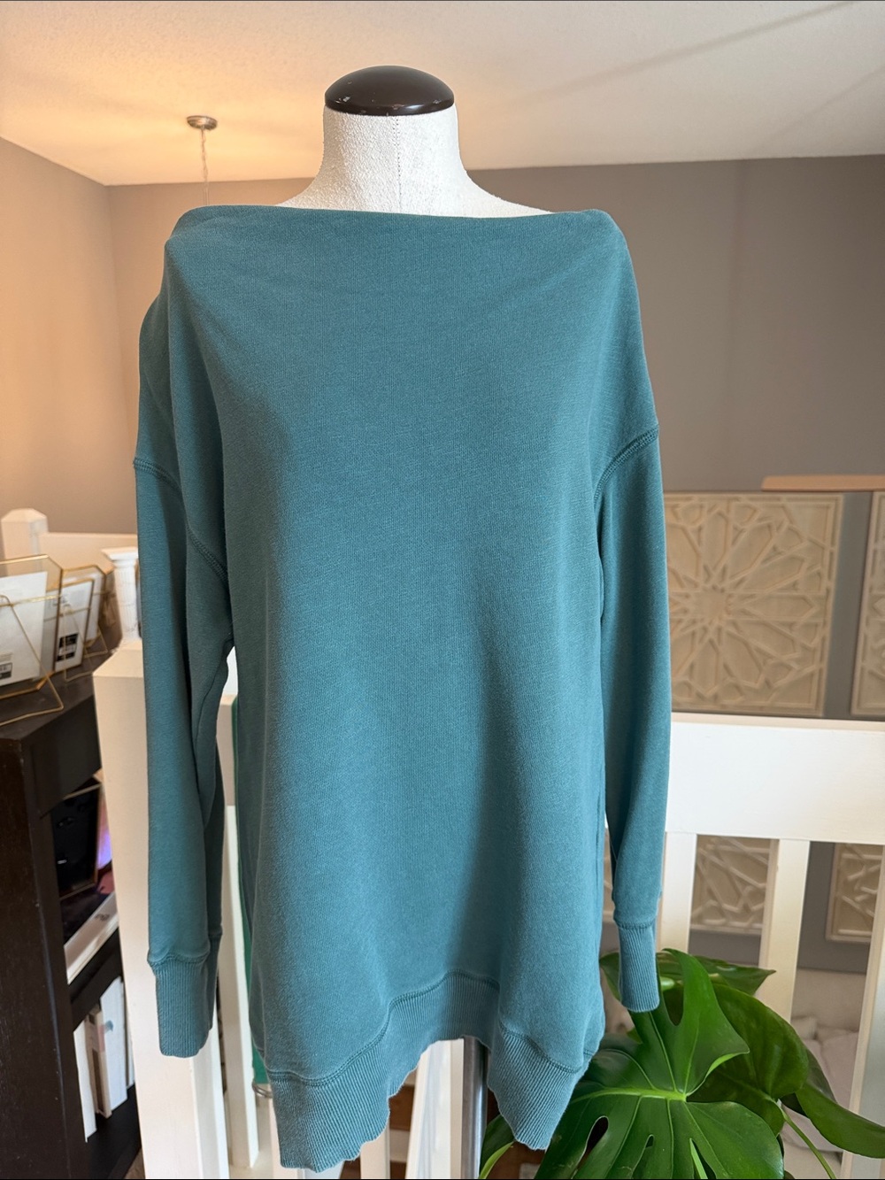 Anthropologie Teal Boatneck Tunic Sweatshirt